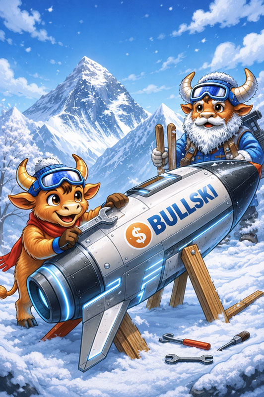 Bullski mascot climbing toward the summit